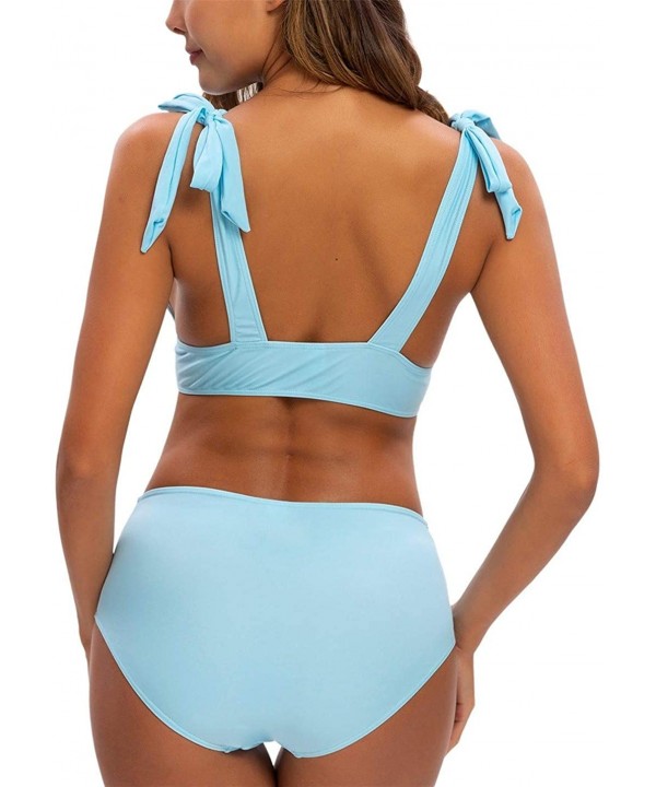 Womens Two Pieces Swimsuits Knot Front Crop Bikini High Waisted Bikini - Sky Blue - CK1966MLYD7 $18.77-Sets