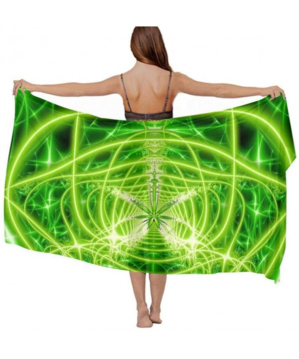 Women Chiffon Scarf Summer Beach Wrap Skirt Swimwear Bikini Cover-up - Marijuana Weed Leaf Green - C1190HIS38X $19.79-Cover-Ups