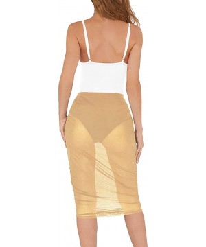 Women Sexy See-Through Maxi Swimsuit Skirt Sheer Chiffon Skinny Sarong Bikini Cover up - A08-beige - CS18WTGCZ57 $13.71-Cover...