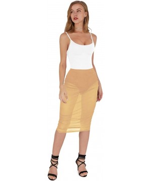 Women Sexy See-Through Maxi Swimsuit Skirt Sheer Chiffon Skinny Sarong Bikini Cover up - A08-beige - CS18WTGCZ57 $13.71-Cover...