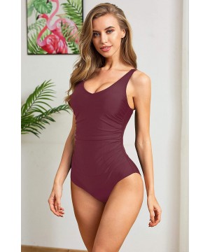 Women's One Piece Swimsuit Tummy Control Padded Athletic Training Swimwear V Neck Slimming Bathing Suit Plus Size - Wine Red ...