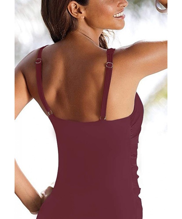 Women's One Piece Swimsuit Tummy Control Padded Athletic Training Swimwear V Neck Slimming Bathing Suit Plus Size - Wine Red ...