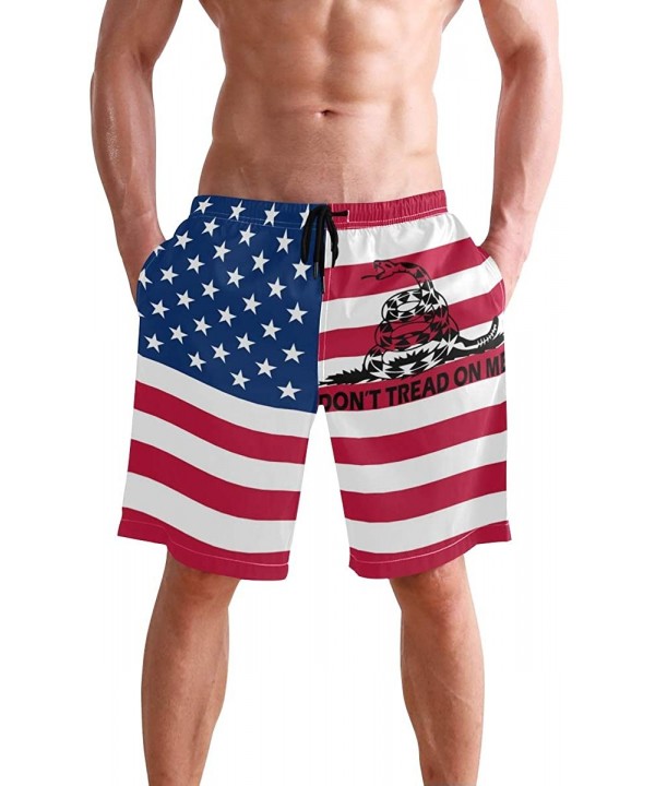 Men's Swim Trunks Waving Transgender Pride Flag Quick Dry Beach Board Shorts with Pockets - Don't Tread Me America Flag - C41...