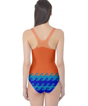 Womens Beachwear Sharks Penguin Dolphin Octopus Whale Fish Scales One Piece Swimsuit- X- Big Head Orange - CW18O58QO7T $37.73...