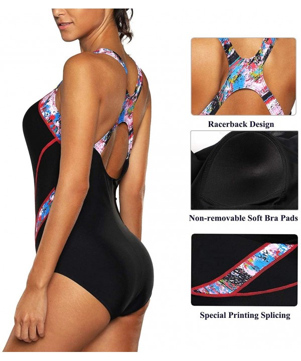 Women's Sport Pro One Piece Swimsuit Athletic Racerback Swimwear - Red Racer - CW12NH4F4ZD $28.57-One-Pieces