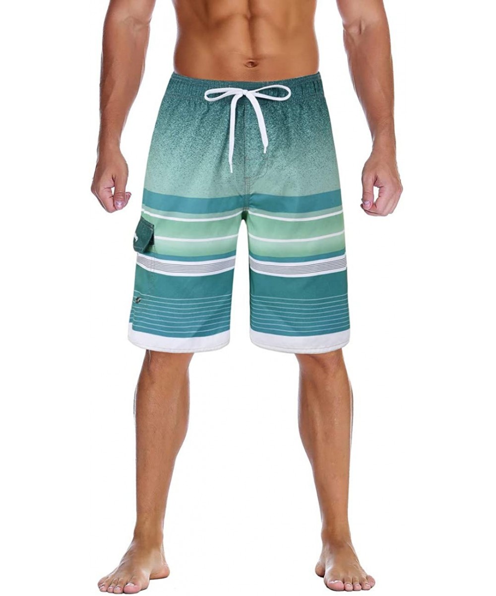 Men's Swim Trunks Colortful Striped Beach Board Shorts with Lining - Green Pattern - CD18NM90KWY $17.86-Board Shorts