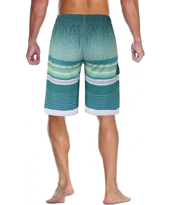 Men's Swim Trunks Colortful Striped Beach Board Shorts with Lining - Green Pattern - CD18NM90KWY $17.86-Board Shorts