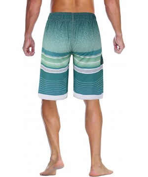 Men's Swim Trunks Colortful Striped Beach Board Shorts with Lining - Green Pattern - CD18NM90KWY $17.86-Board Shorts