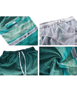 Men's Swim Trunks Colortful Striped Beach Board Shorts with Lining - Green Pattern - CD18NM90KWY $17.86-Board Shorts