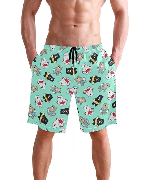 Mens Paint Splash Tiger Art Surf Beach Shorts Swim-Trunks Quick Dry Board Shorts with Pocket - Polar Bear Swimming - CM18RT4K...