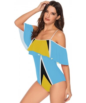 Trinidad and Tobago Flag Women One Piece Flounce Swimsuit Off Shoulder Bikini - Saint Lucia Flag - CR18UW7INCQ $24.47-One-Pieces