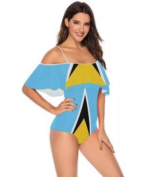 Trinidad and Tobago Flag Women One Piece Flounce Swimsuit Off Shoulder Bikini - Saint Lucia Flag - CR18UW7INCQ $24.47-One-Pieces