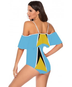 Trinidad and Tobago Flag Women One Piece Flounce Swimsuit Off Shoulder Bikini - Saint Lucia Flag - CR18UW7INCQ $24.47-One-Pieces