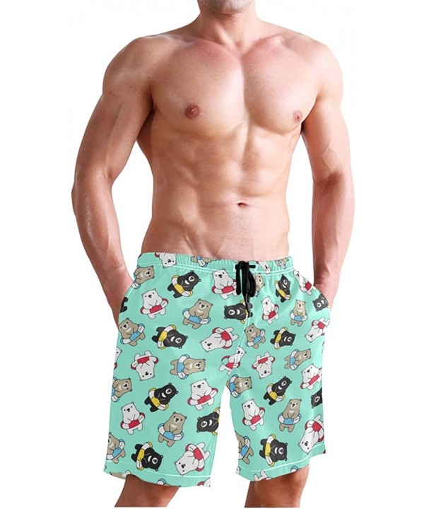 Mens Paint Splash Tiger Art Surf Beach Shorts Swim-Trunks Quick Dry Board Shorts with Pocket - Polar Bear Swimming - CM18RT4K...