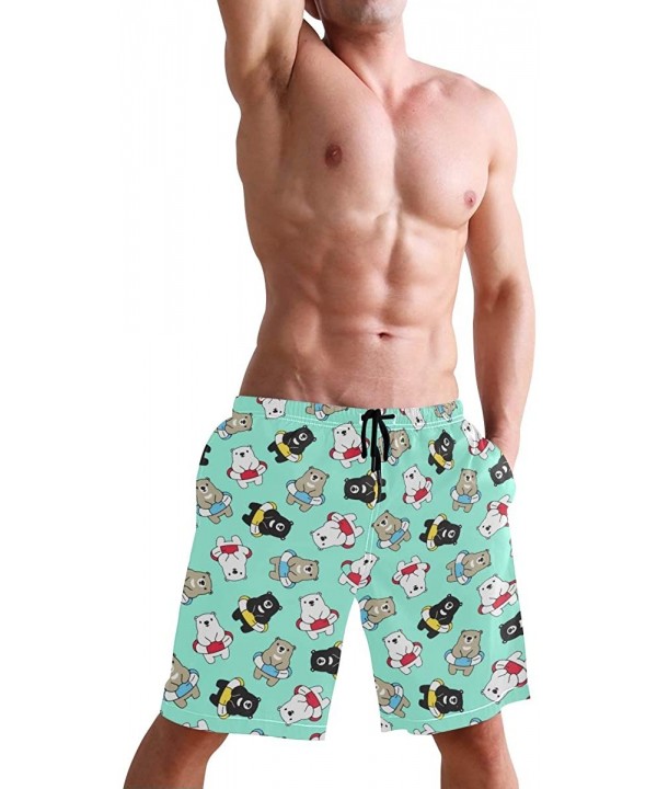 Mens Paint Splash Tiger Art Surf Beach Shorts Swim-Trunks Quick Dry Board Shorts with Pocket - Polar Bear Swimming - CM18RT4K...