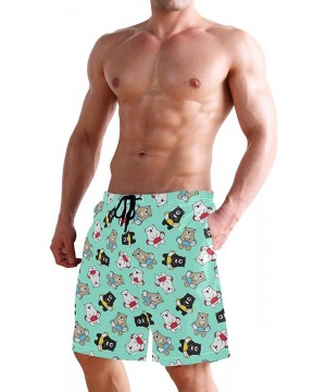 Mens Paint Splash Tiger Art Surf Beach Shorts Swim-Trunks Quick Dry Board Shorts with Pocket - Polar Bear Swimming - CM18RT4K...