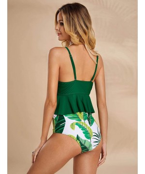 Womens High Waisted Push Up Peplum Bikini Set Swimsuits Ruffle Floral Two Piece Tankini Bathing Suit - Green - CX18ZTMZHIX $2...