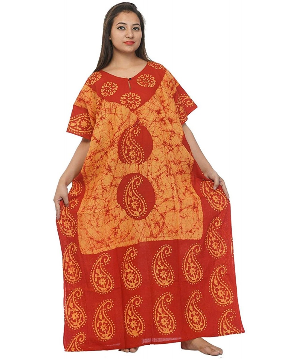 Women's Ethnic Print Kaftan Maxi Dress Summer Beach Dress Cover Up - Yellow-red - CG18RCMZO8E $18.53-Cover-Ups