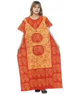 Women's Ethnic Print Kaftan Maxi Dress Summer Beach Dress Cover Up - Yellow-red - CG18RCMZO8E $18.53-Cover-Ups