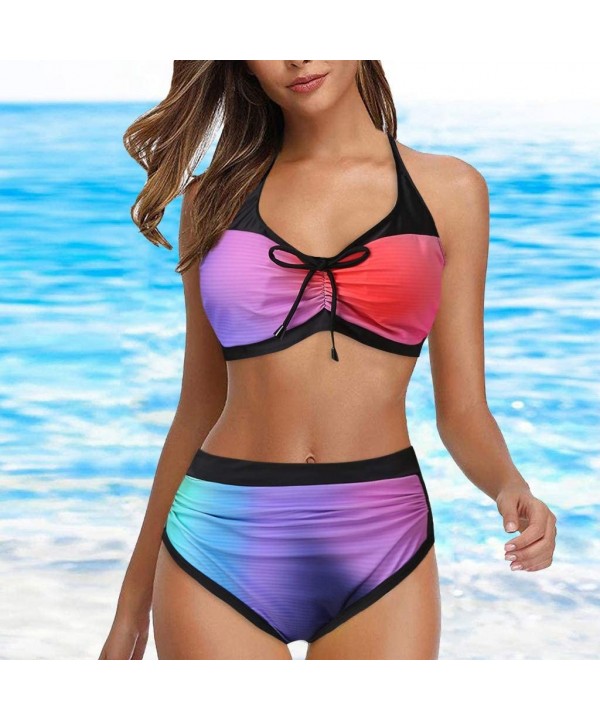 Two Piece Swimsuit for Women Halter Printed Top with Boyshort Bottoms Fashion Bathing Suit Bikini Set Multi Color - CI1966A9D...