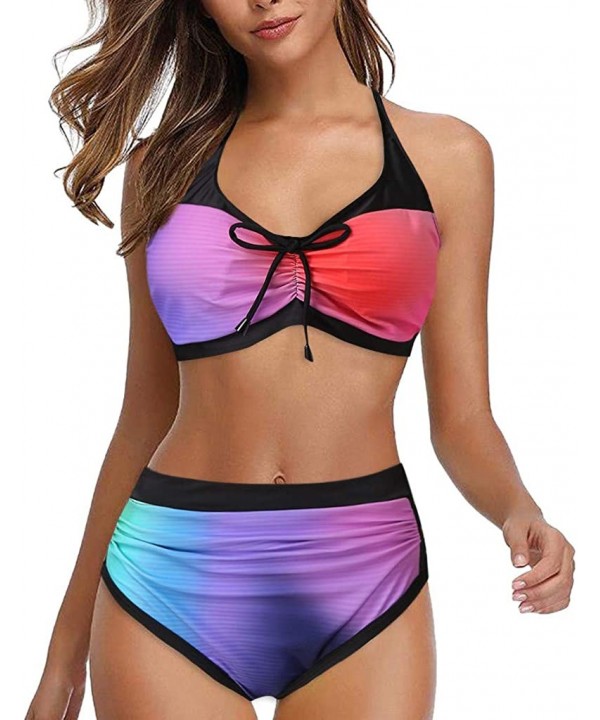 Two Piece Swimsuit for Women Halter Printed Top with Boyshort Bottoms Fashion Bathing Suit Bikini Set Multi Color - CI1966A9D...