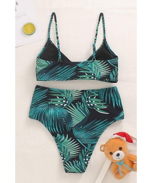 High Waisted Bikini Set for Women Swimsuits Push Up Tie Knot Swimwear Two Piece Bathing Suits - Black Leaves - C1198MQEO8L $2...