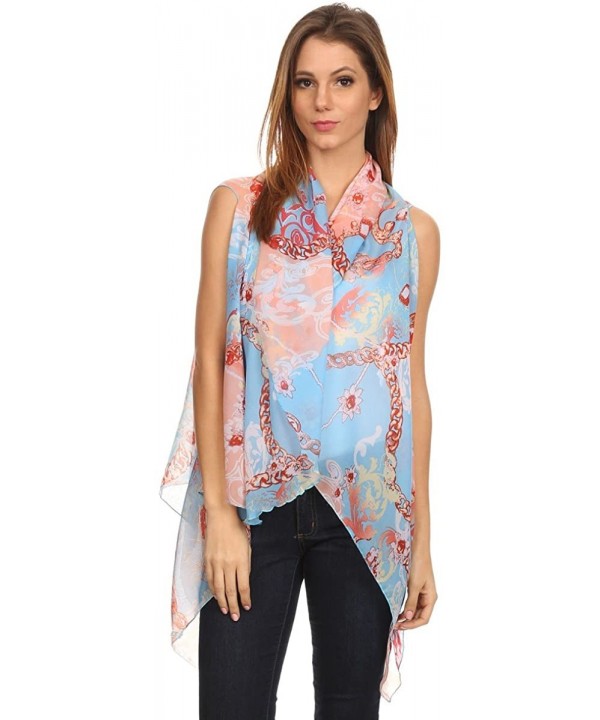 Womens Open Front Kimono Poncho Vest Summer Lightweight Chiffon Wrap - Light Blue Chain - CL12CFJY9H5 $13.53-Cover-Ups