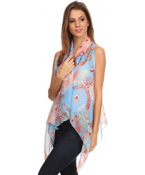 Womens Open Front Kimono Poncho Vest Summer Lightweight Chiffon Wrap - Light Blue Chain - CL12CFJY9H5 $13.53-Cover-Ups