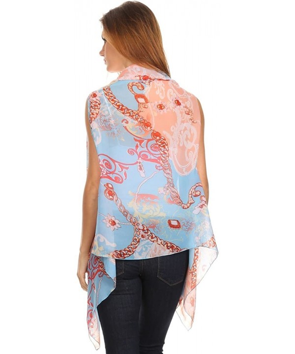 Womens Open Front Kimono Poncho Vest Summer Lightweight Chiffon Wrap - Light Blue Chain - CL12CFJY9H5 $13.53-Cover-Ups