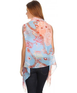 Womens Open Front Kimono Poncho Vest Summer Lightweight Chiffon Wrap - Light Blue Chain - CL12CFJY9H5 $13.53-Cover-Ups