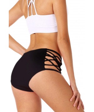 Women's Sexy Bikini High Waisted Strappy Brief Bottom Solid Tankini Swimsuit - Black - CL18EY6H69O $10.43-Sets