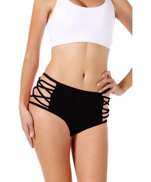 Women's Sexy Bikini High Waisted Strappy Brief Bottom Solid Tankini Swimsuit - Black - CL18EY6H69O $10.43-Sets