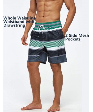 Mens Swim Trunks Quick Dry Beach Swimwear with Mesh Lining - Striped_green/Heather Grey/White - CG19C405KUK $22.35-Trunks