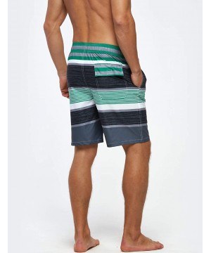 Mens Swim Trunks Quick Dry Beach Swimwear with Mesh Lining - Striped_green/Heather Grey/White - CG19C405KUK $22.35-Trunks