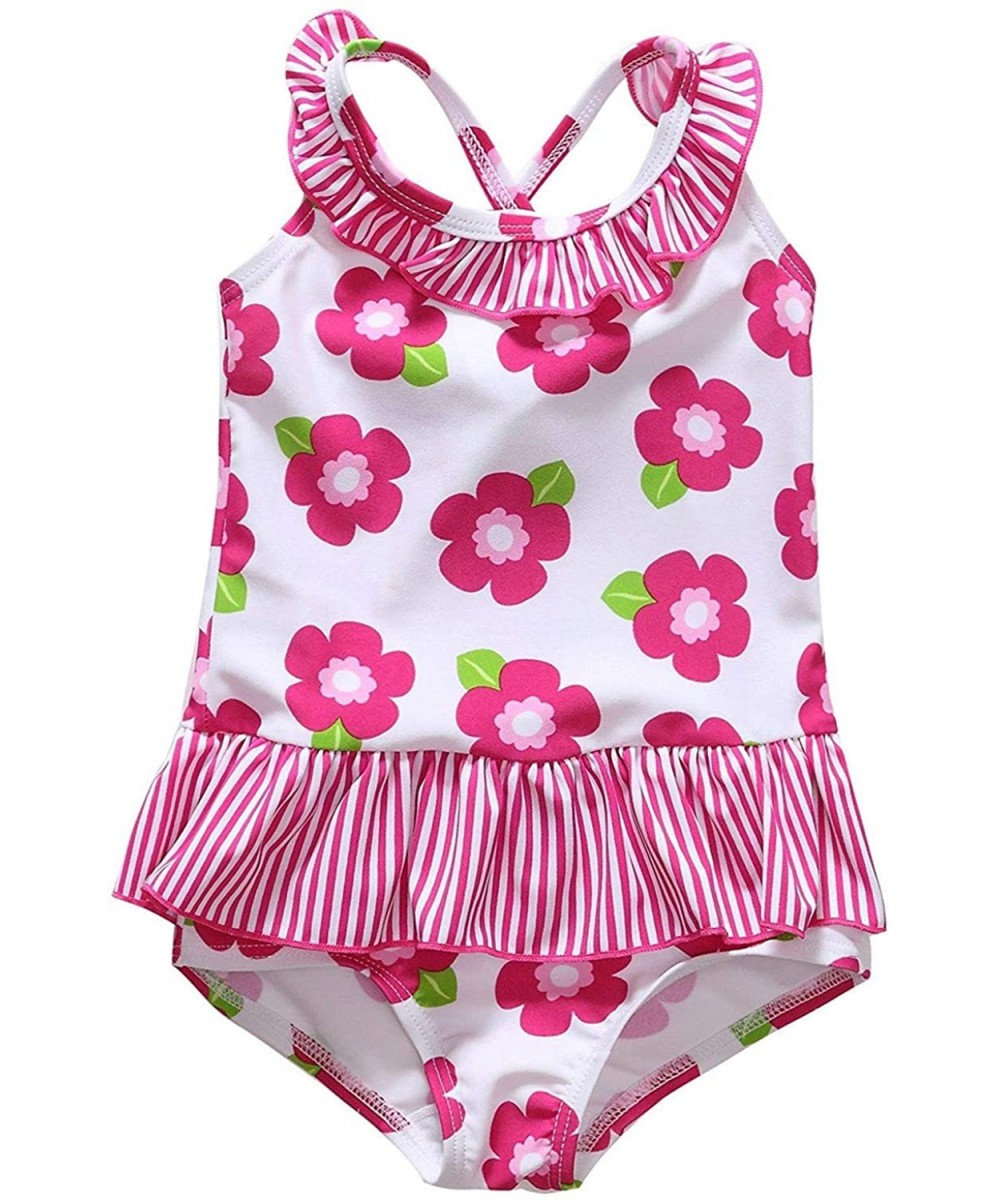 Baby Girl's Floral One Piece Striped Ruffle Swimsuit - Flowers - C418KKY64MH $15.73-One-Pieces