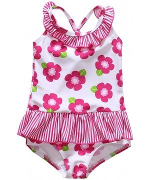 Baby Girl's Floral One Piece Striped Ruffle Swimsuit - Flowers - C418KKY64MH $15.73-One-Pieces