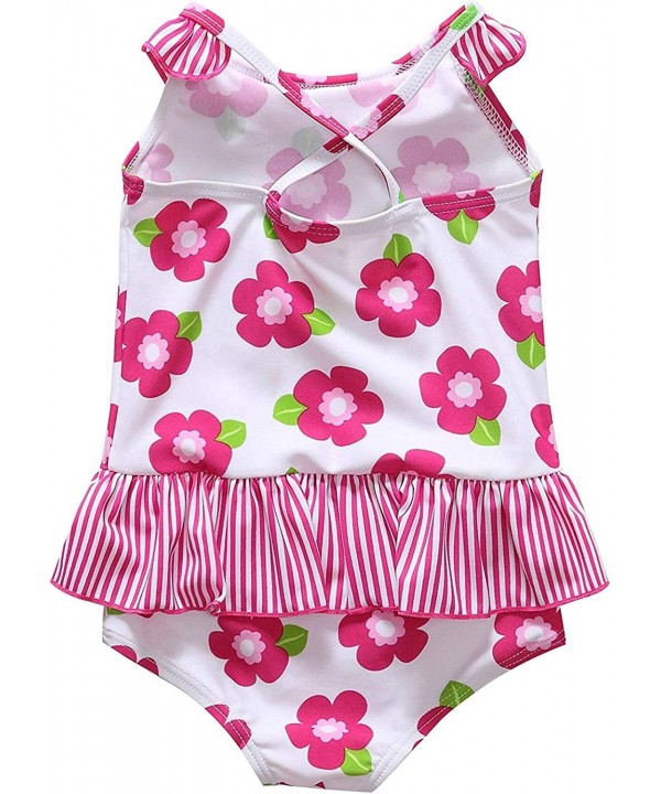 Baby Girl's Floral One Piece Striped Ruffle Swimsuit - Flowers - C418KKY64MH $15.73-One-Pieces