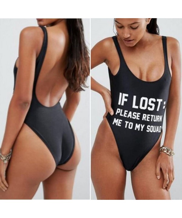 Women One Piece Sexy Swimsuit Letter Backless High Cut Low Back Beach Swimwear Bathing Suit Jumpsuit Monokini Black - CH18NWQ...