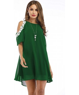 Summer Casual Cold Shoulder Lace Chiffon Dress Top Sexy Loose Patchwork Office Lady Work Blouse - Green - CP18R67O20O $20.05-...