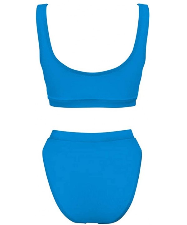 Two Pieces Bikini Sets Sports Crop Top High Waisted High Cut Cheeky Swimsuit - Blue - CQ18QIO6S24 $17.54-Sets