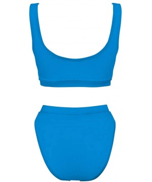 Two Pieces Bikini Sets Sports Crop Top High Waisted High Cut Cheeky Swimsuit - Blue - CQ18QIO6S24 $17.54-Sets