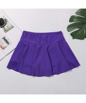 Women's Skirted Bikini Bottom High Waisted Shirred Swim Bottom Ruffle Swim Skirt - Purple - C018TUIR7ZG $8.49-Bottoms