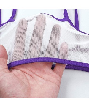 Womens Sheer Mesh Bikini Swimsuit Mini Bra Tops with G-String Thongs Briefs Bathing Suit - White Purple - CE18X594USA $22.17-...