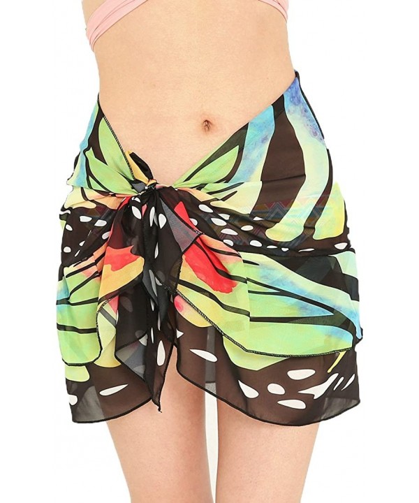 Double Layer Women Butterfly Wing Chiffon Beach Wrap Swimsuit Scarf Cover Up For Vacation - Black Blue - CR18CT309YS $12.68-C...