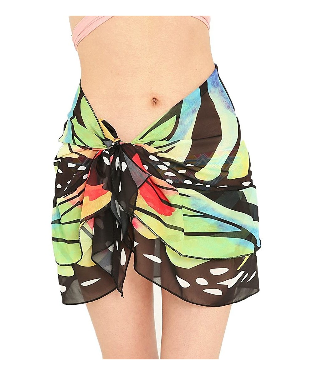 Double Layer Women Butterfly Wing Chiffon Beach Wrap Swimsuit Scarf Cover Up For Vacation - Black Blue - CR18CT309YS $12.68-C...