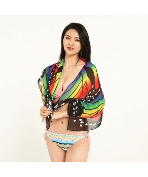 Double Layer Women Butterfly Wing Chiffon Beach Wrap Swimsuit Scarf Cover Up For Vacation - Black Blue - CR18CT309YS $12.68-C...