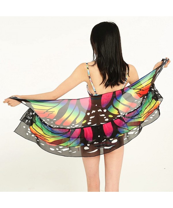 Double Layer Women Butterfly Wing Chiffon Beach Wrap Swimsuit Scarf Cover Up For Vacation - Black Blue - CR18CT309YS $12.68-C...