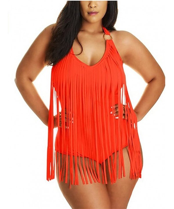 Pretty Padded One Piece Fringed Swimsuit Swimwear Monokini - Orange - CI12F0V5IBV $14.79-One-Pieces