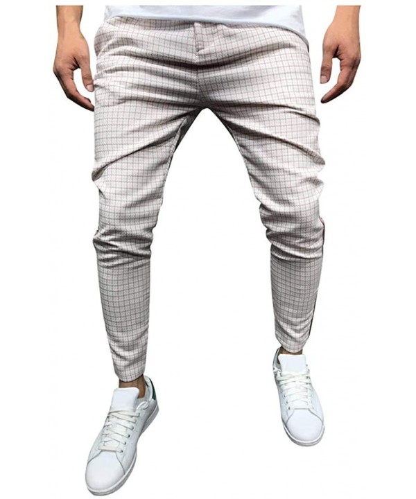 Men's Casual Pants Elastic Waist Plaid Stripe Splice Slim Fit Long Trouser with Drawstring - Pink - CB18WO8GLH5 $22.25-Briefs