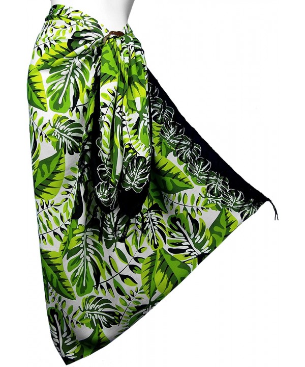 Tropical Leaf Sarong- Beach Cover-Up- Wrap- Shawl- Dress- Skirt Resortwear Green- White - CZ1808303XM $20.86-Cover-Ups